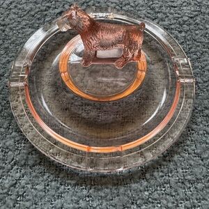 Pink Glass Dog Figurine on Round Base